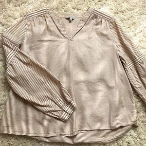 Crown & Ivy•Striped Top•Gold/Tan and White•Long Sleeved